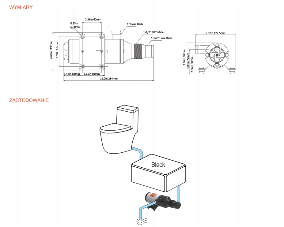 POMPA DO NIECZYSTOŚCI FEKALIÓW Z ROZDRABNIACZEM 12V JACHT KAMPER TOALETA Stan opakowania oryginalne