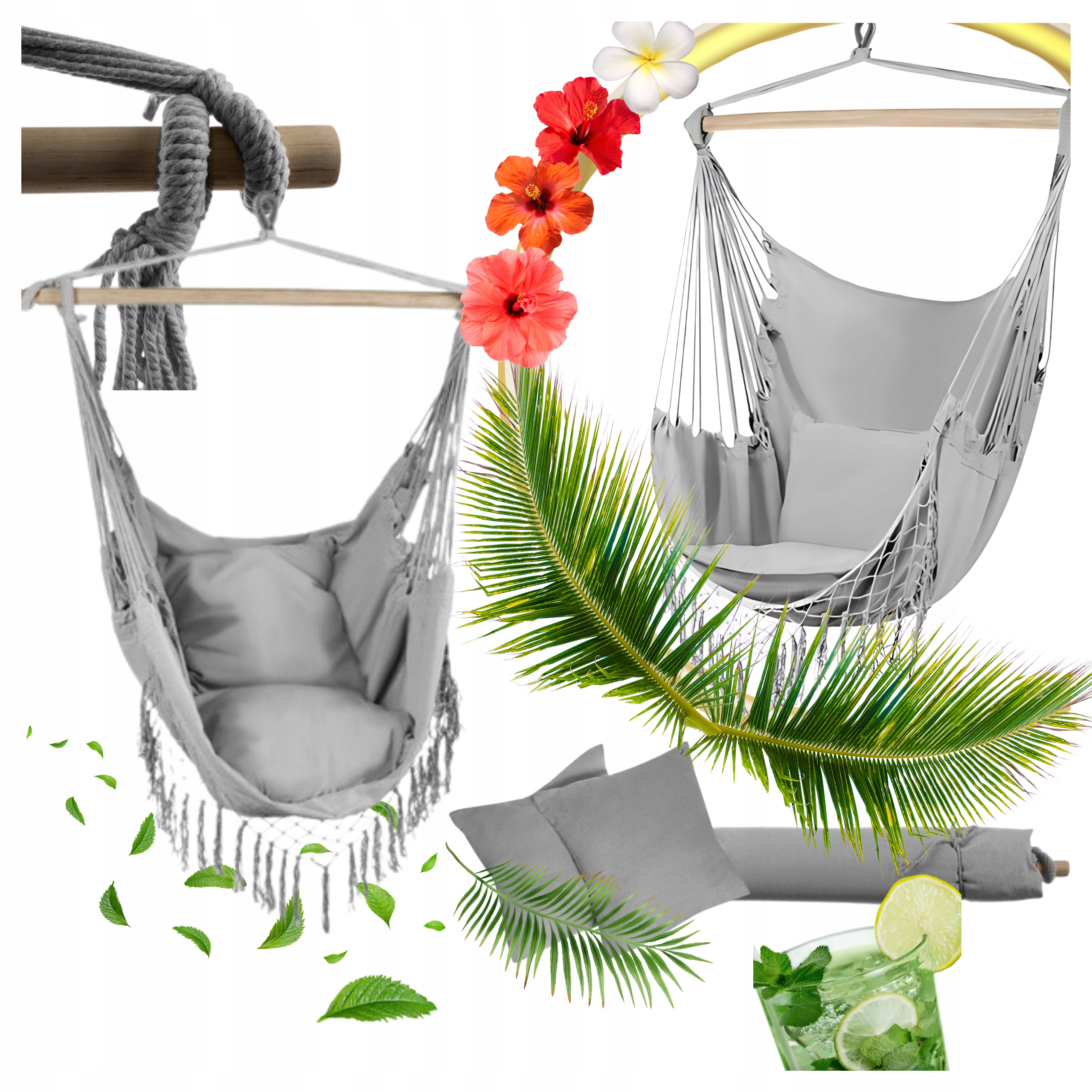 Závěsné křeslo brazilské šedé bavlna polyester 2 polštáře 120 kg šedé