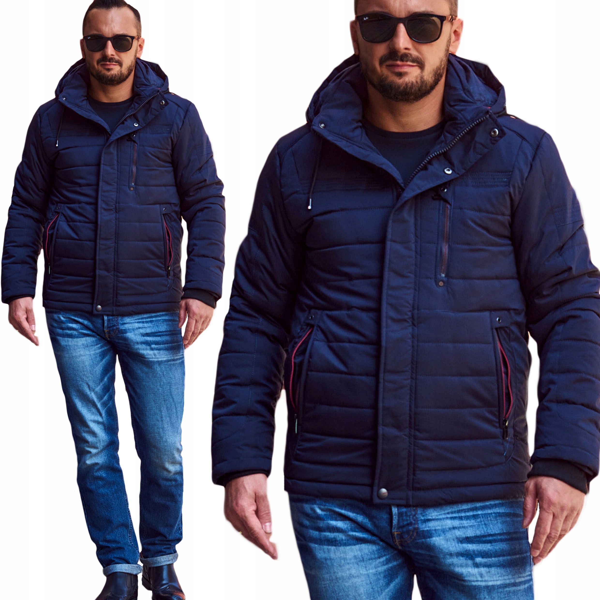 Pánská Zimní Bunda Hrubá prošívaná elegantní Tmavě Modrá lehká MP64 XXL