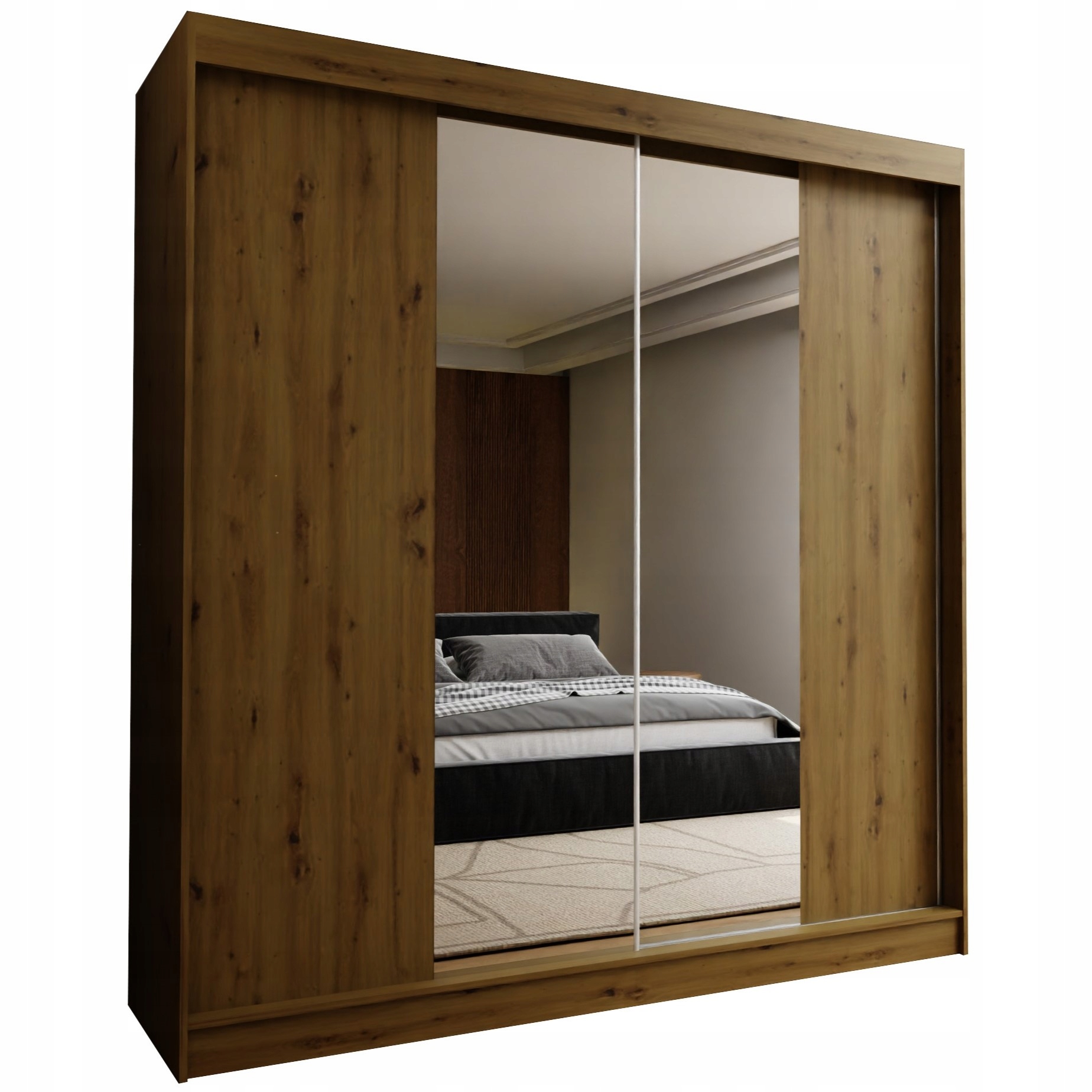 Skříň 200 cm se zrcadlem Skříň Dvoudveřová, dub Artisan