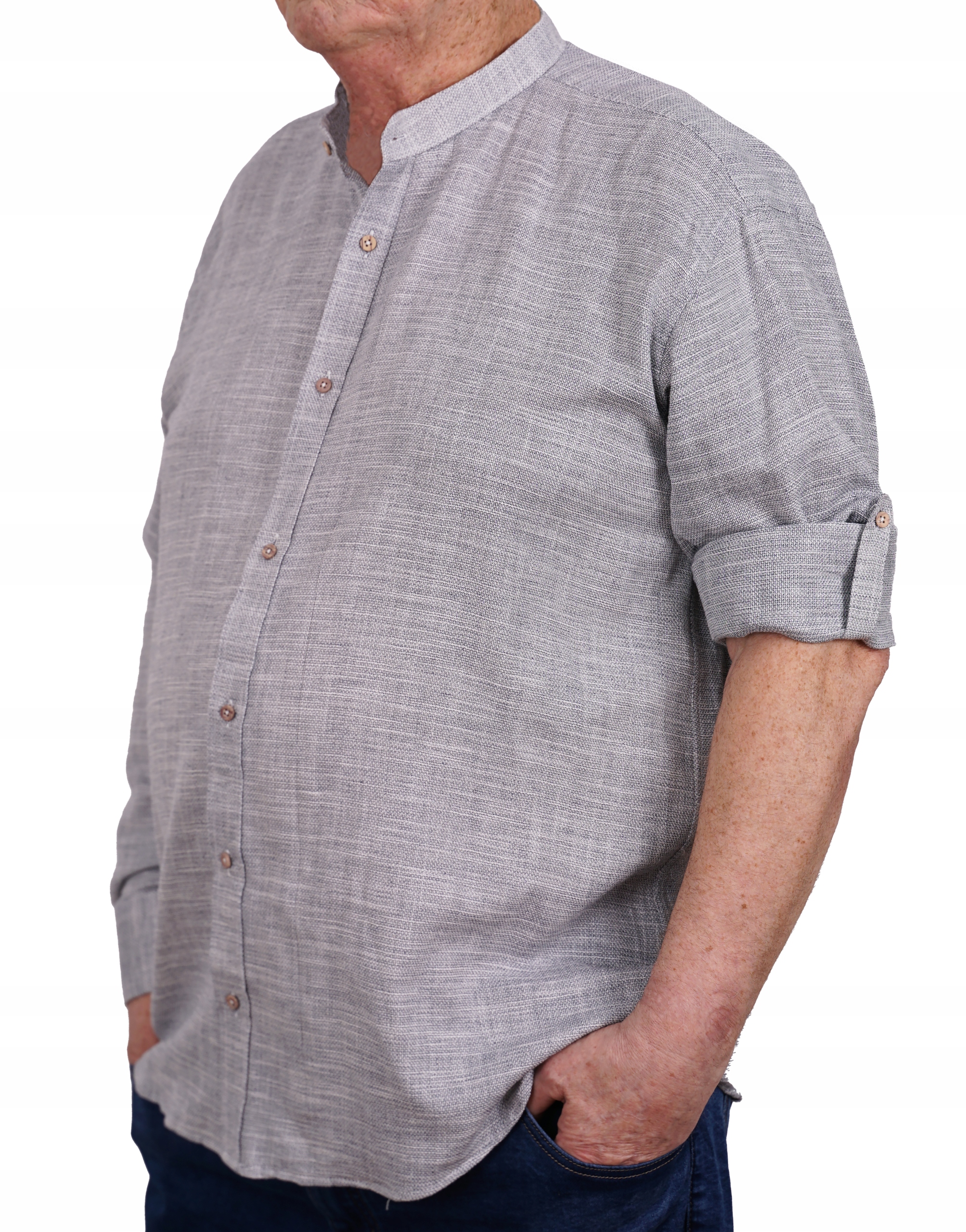 KOSZULA MĘSKA JAK LNIANA ZE STÓJKĄ SZARA BAWEŁNIANA TURECKA CASUAL 4XL