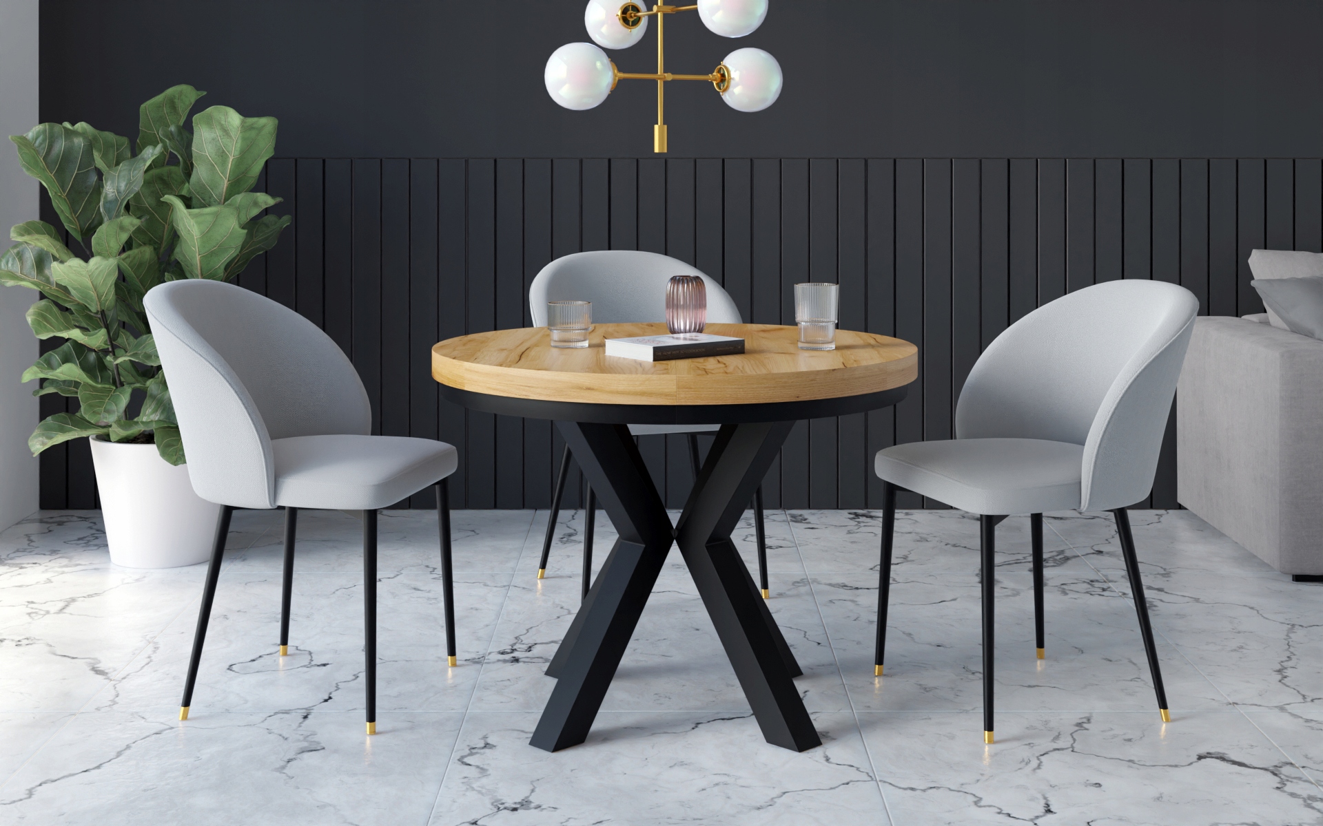 STÓŁ OKRĄGŁY ROZKŁADANY NOGA METAL SALON KUCHNIA 100cm+2x50cm Kształt blatu okrągły