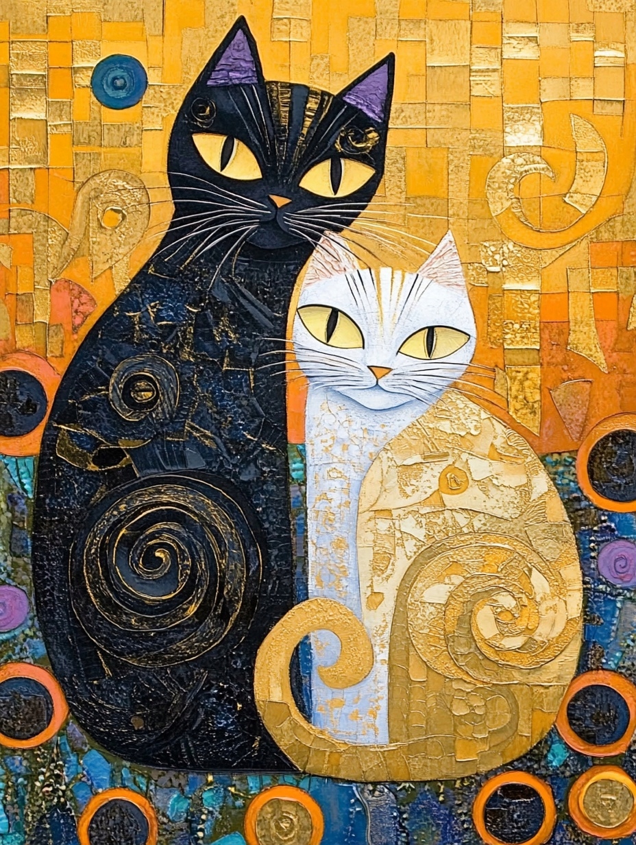 Obraz Na Plátně Canvas Mozaika Klimt Dvě Kočky Bílá Černá Yin Yang 60x80