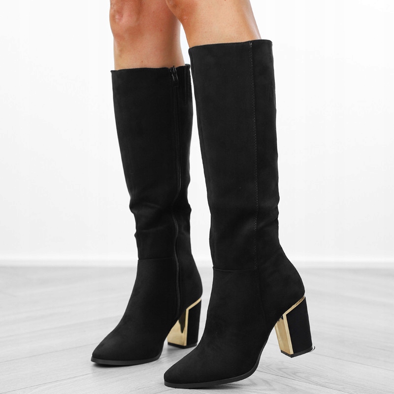 Czarne kozaki damskie zamszowe słupek QT63P r.41 Rozmiar 41