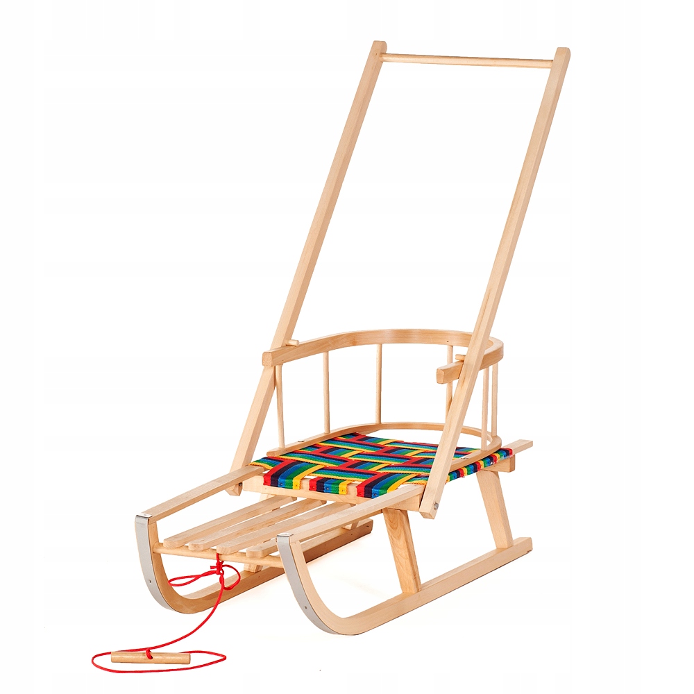 Drewniane sanki z materiałowym siedziskiem od polskiego producenta