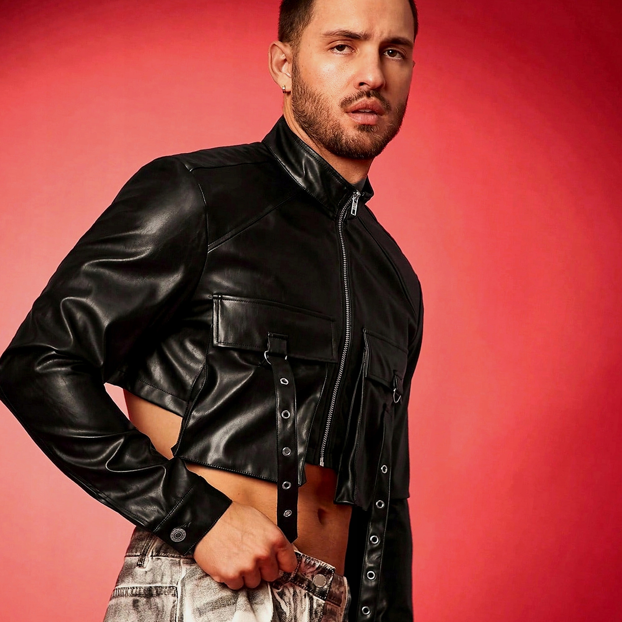 Černá Trendy Stylová pánská bunda z eko-kůže Krátká M