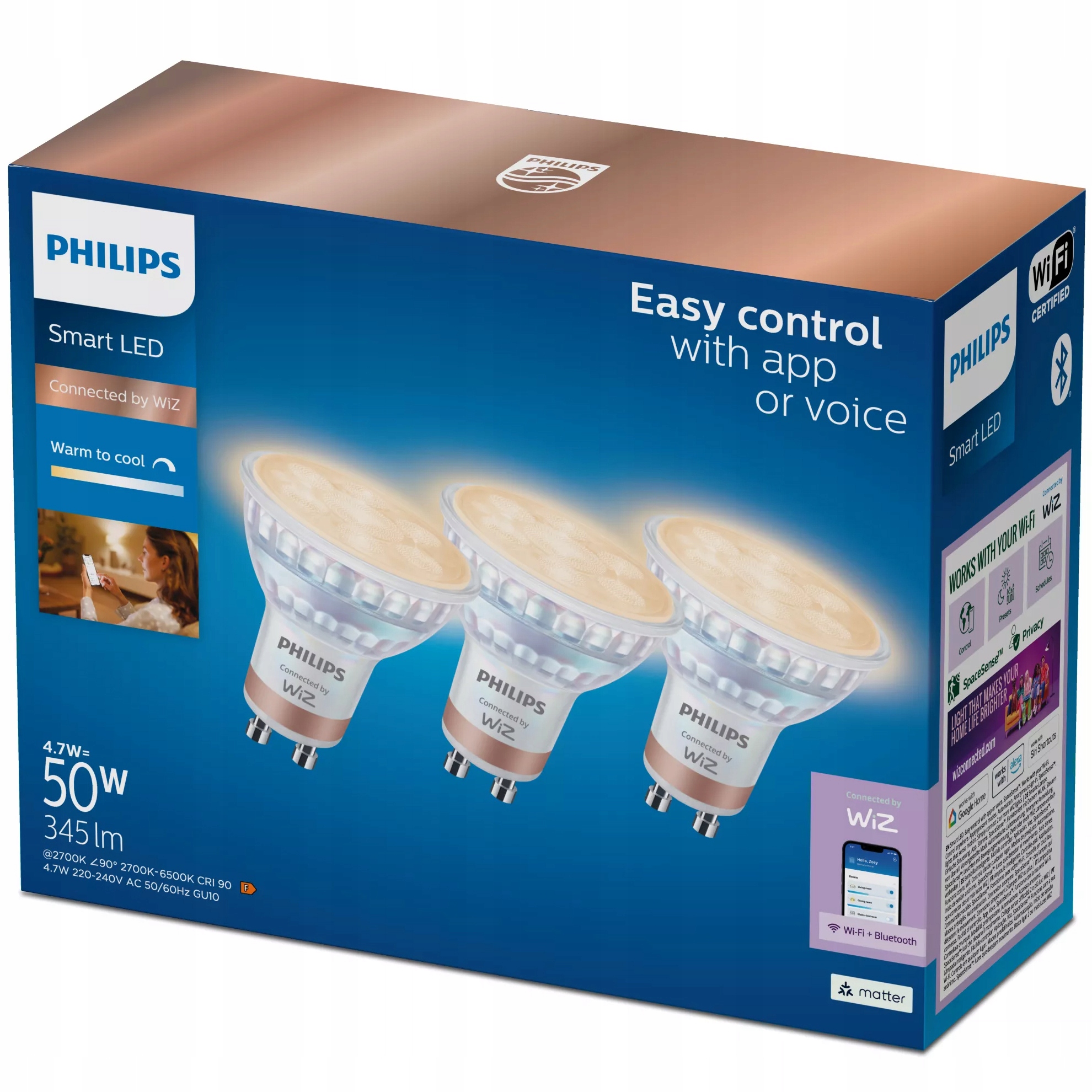 Led žárovka GU10 4.7W 50W Tw Inteligentní Smart WiFi WiZ Philips 3 ks