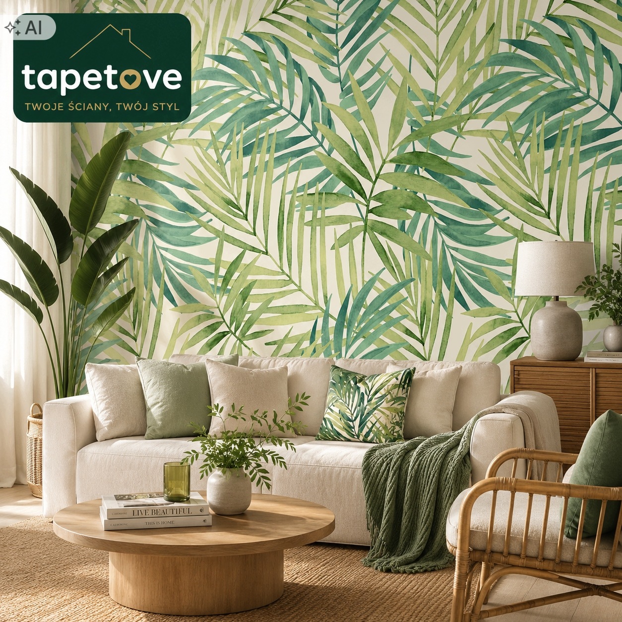 Tapeta Mural zelené listy jako malovaná tropická stěna159x280 Do Obývacího Pokoje