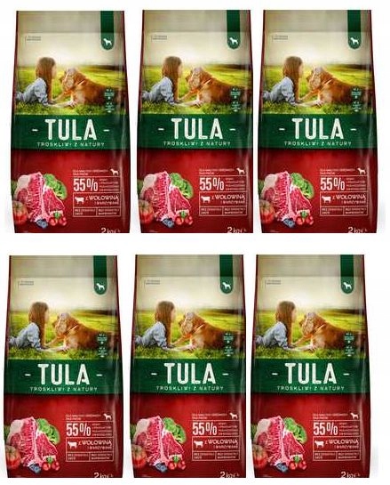 Levně 6 x Suché krmivo Tula pro psa hovězí maso 2 kg bez přidaných obilovin 55 % masa