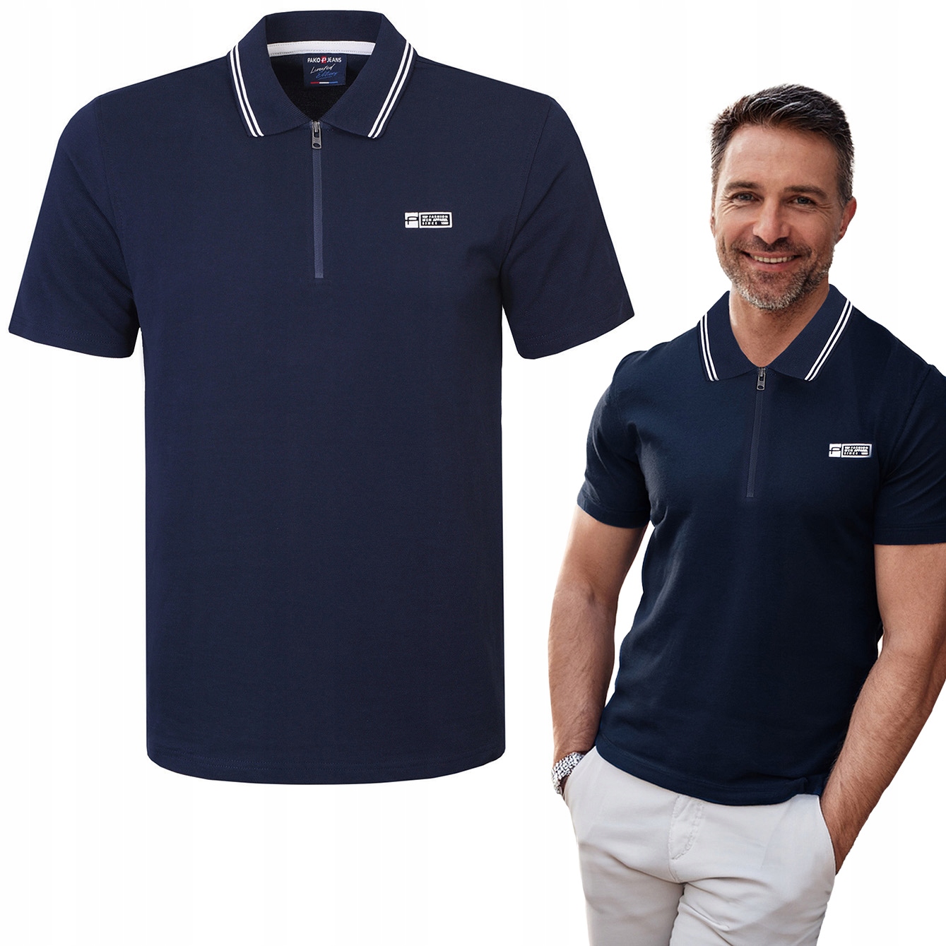 polokošile Pánské se zipem Tmavě Modré Bavlněné Kent XL Pako Jeans