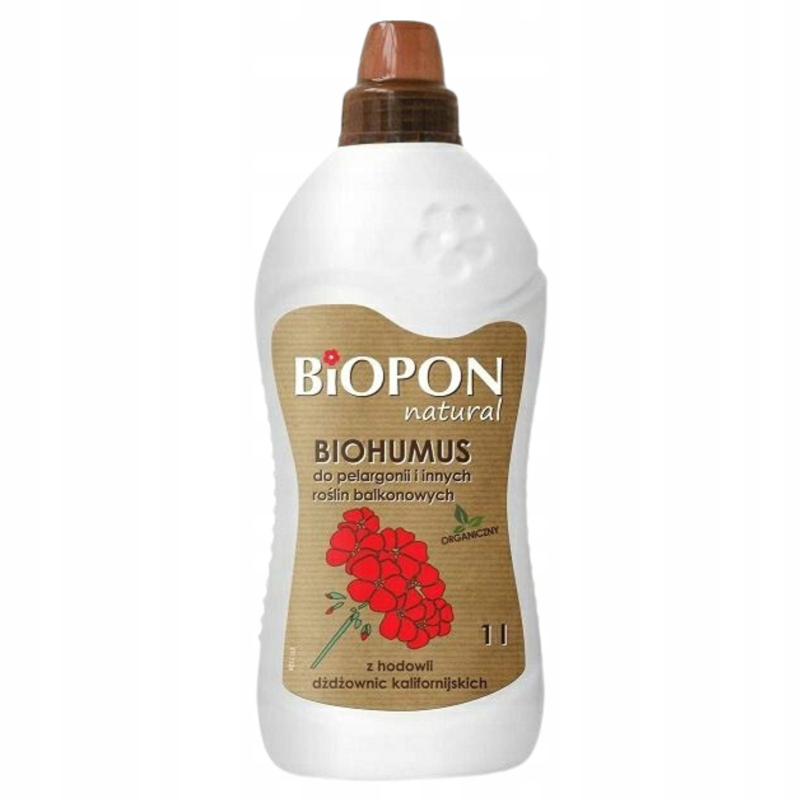 BIOPON NATURAL NAWÓZ BIOHUMUS DO PELARGONII ROŚLIN BALKONOWYCH 1L