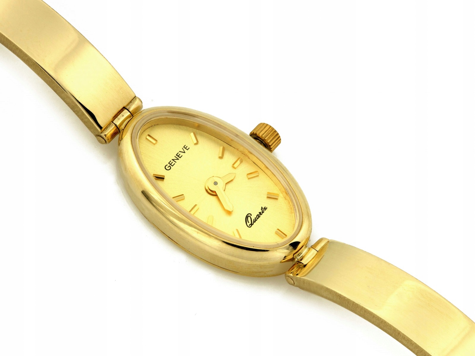 Zlaté hodinky 585 s oválným ciferníkem a pevným zlatým náramkem 14KT