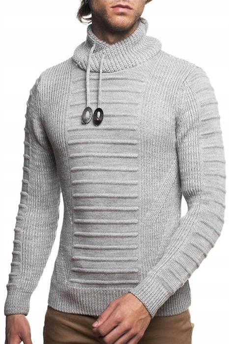 Teplý Pánský Svetr S Vysokým Límcem, Šedý XL