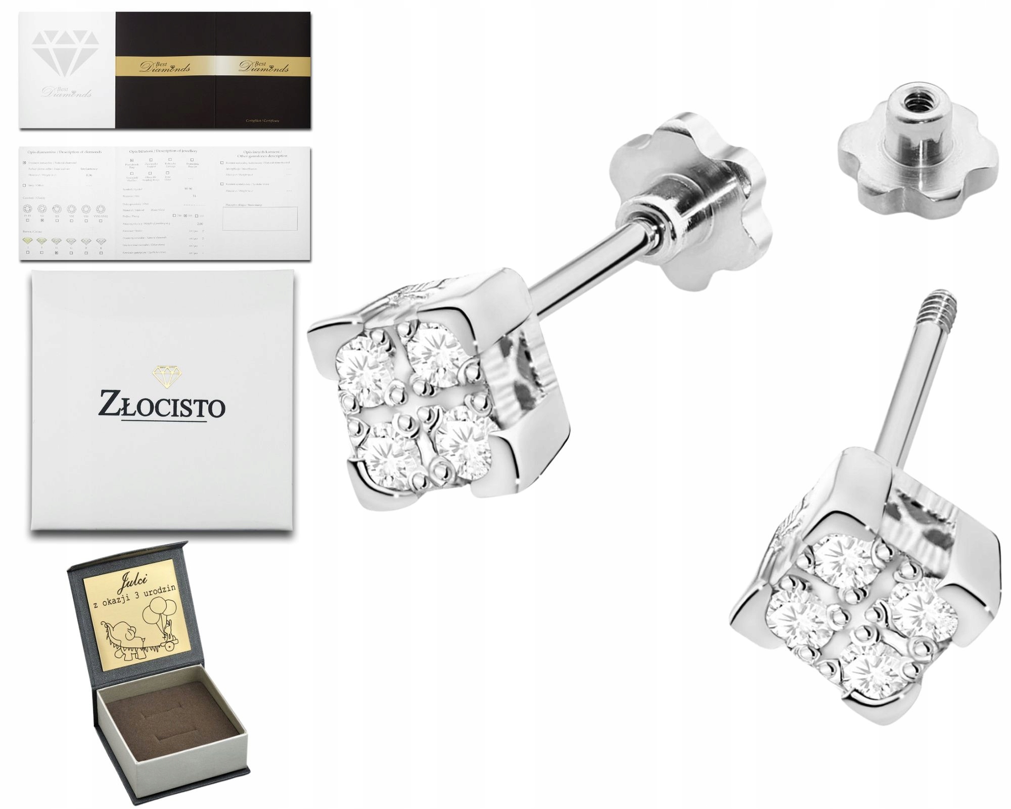 Bílé Zlato Náušnice S Diamanty Na Šroubovací Tyči Zlato 585 Dárek