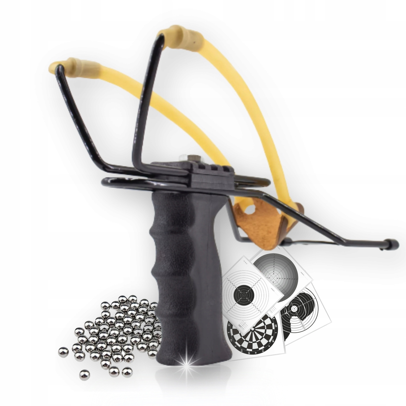 PROFESJONALNA PROCA STRZELECKA METALOWA CELNA PODPÓRKA + KULKI + 4x TARCZE