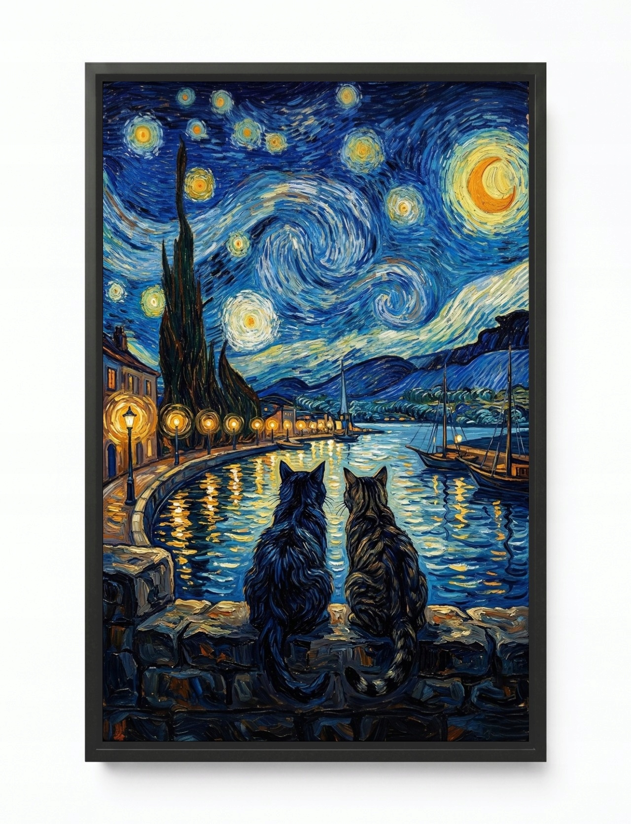 Obraz Rám American Box Hvězdná Noc Kočky Kamarádi Van Gogh Styl 40x60