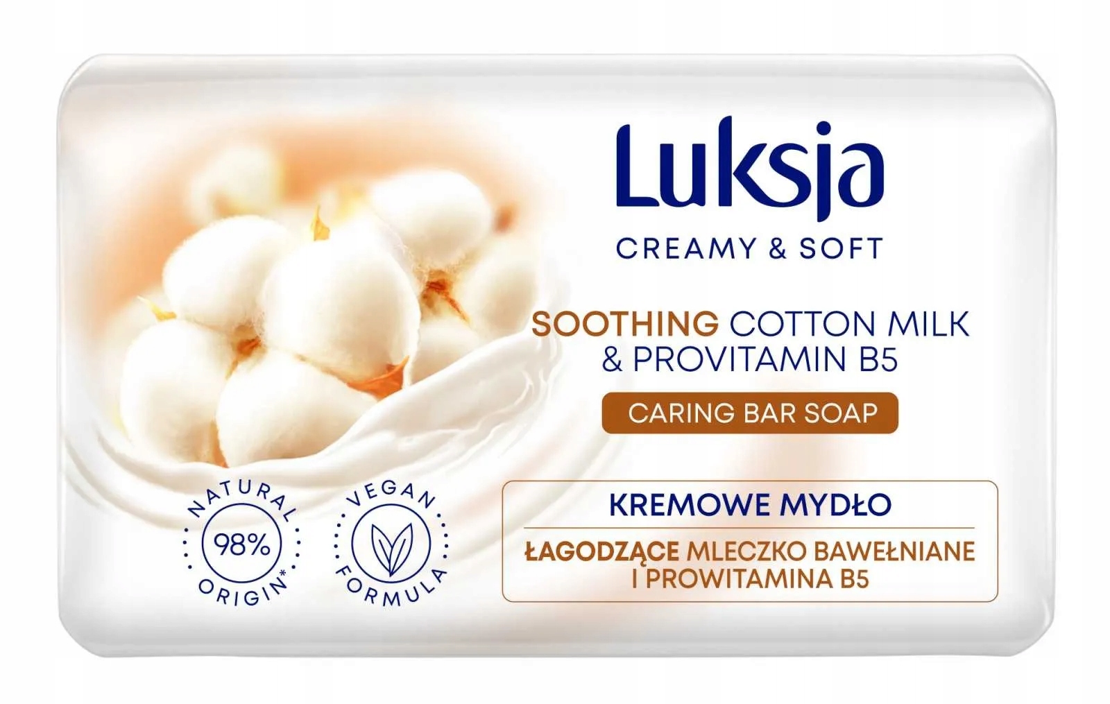 LUKSJA CREAMY&SOFT Mydło w kostce łagodzące BAWEŁNA I PROWITAMINA-B5, 90 g