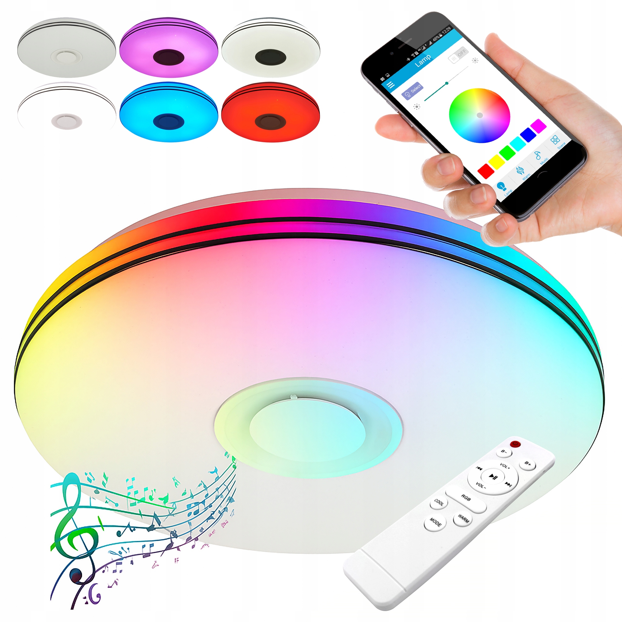 Stropní Svítidlo Rgb S Bluetooth Led Reproduktorem 60 W S Dálkovým Ovládáním Aplikací App