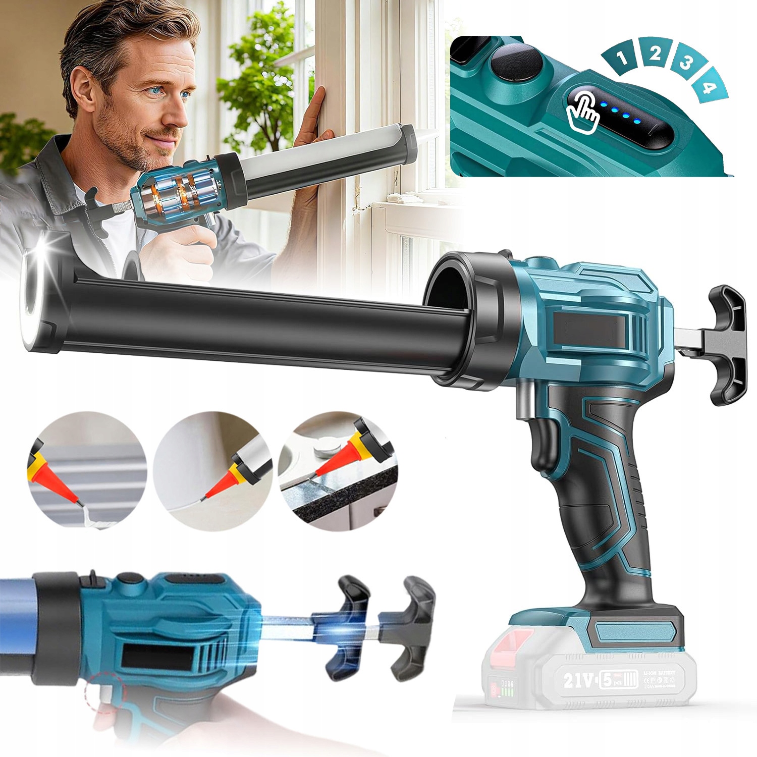 Vytlačovač Pistole Na Silikonové Lepidlo Akumulátorový, Regulovatelná Rychlost