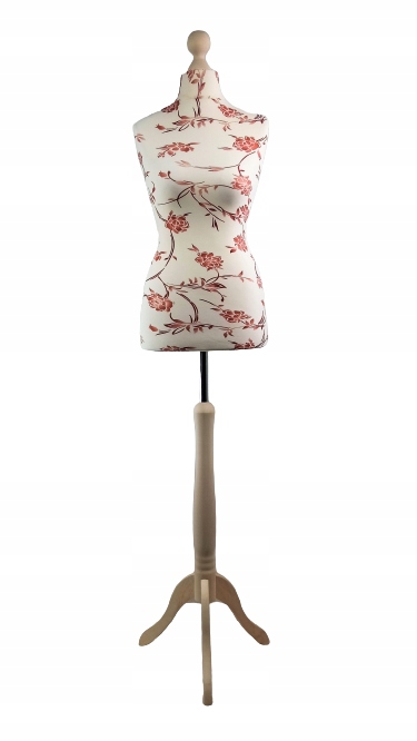 Krejčovská figurína 38 M ecru hnědý floristický vzor květiny stojan Eko