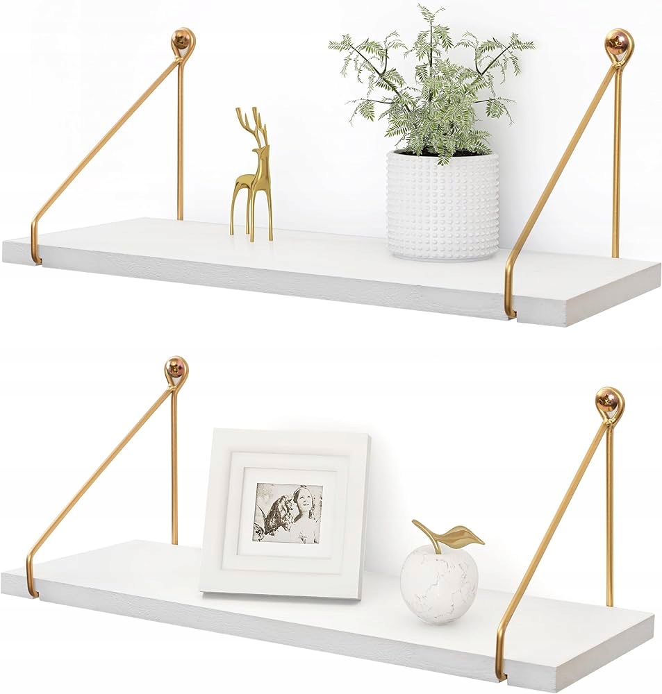 2x PÓŁKA ŚCIENNA WISZĄCA VINTAGE RUSTYKALNA BIAŁA 42 x 14.5 cm