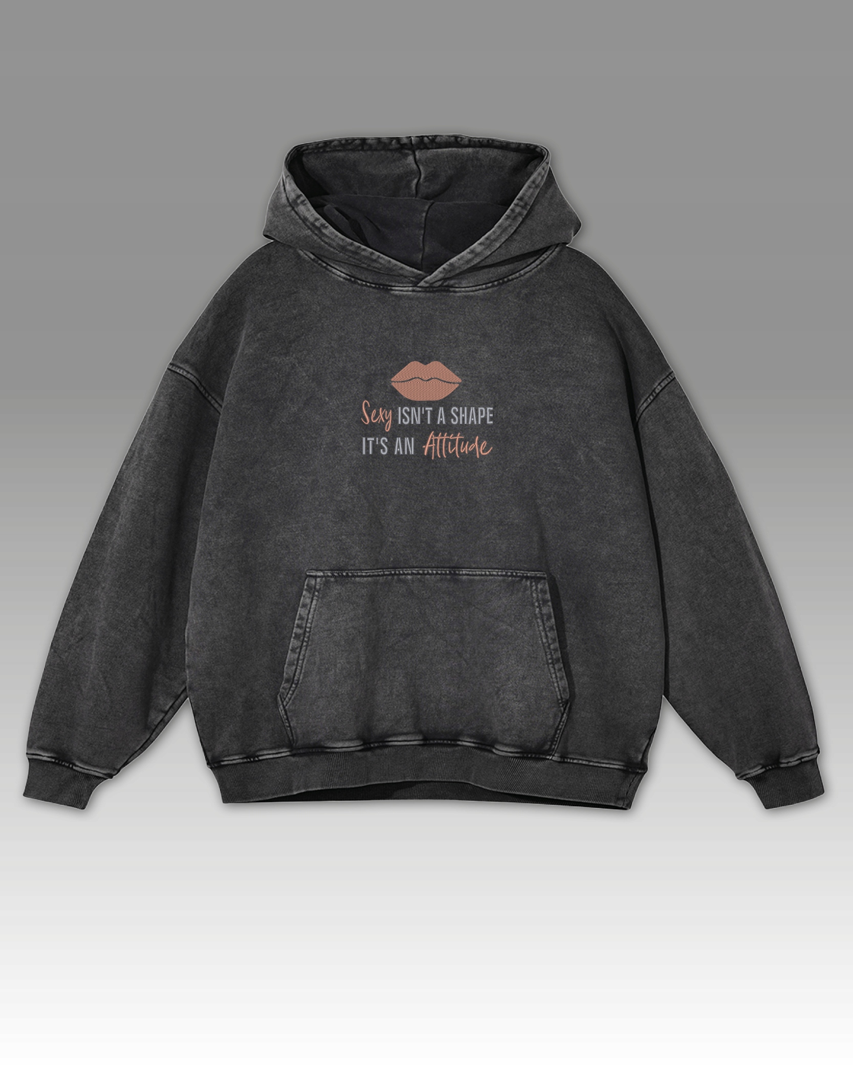 Mikina Sexy Attitude Výšivka Oversize s efektem praní Figura Ústa Grafit XL