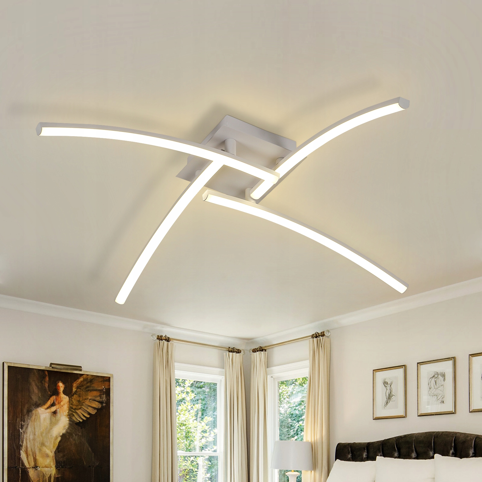 Lampa Wiszaca Biały Lampa Sufitowa Led 4000K Nowoczesna Do Salonu