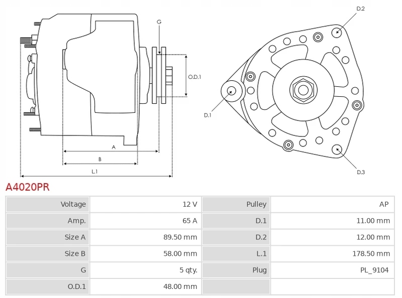 Alternator A4020PR do ROVER 214 416 400 1.6 1.8 i Prąd ładowania alternatora 65 A