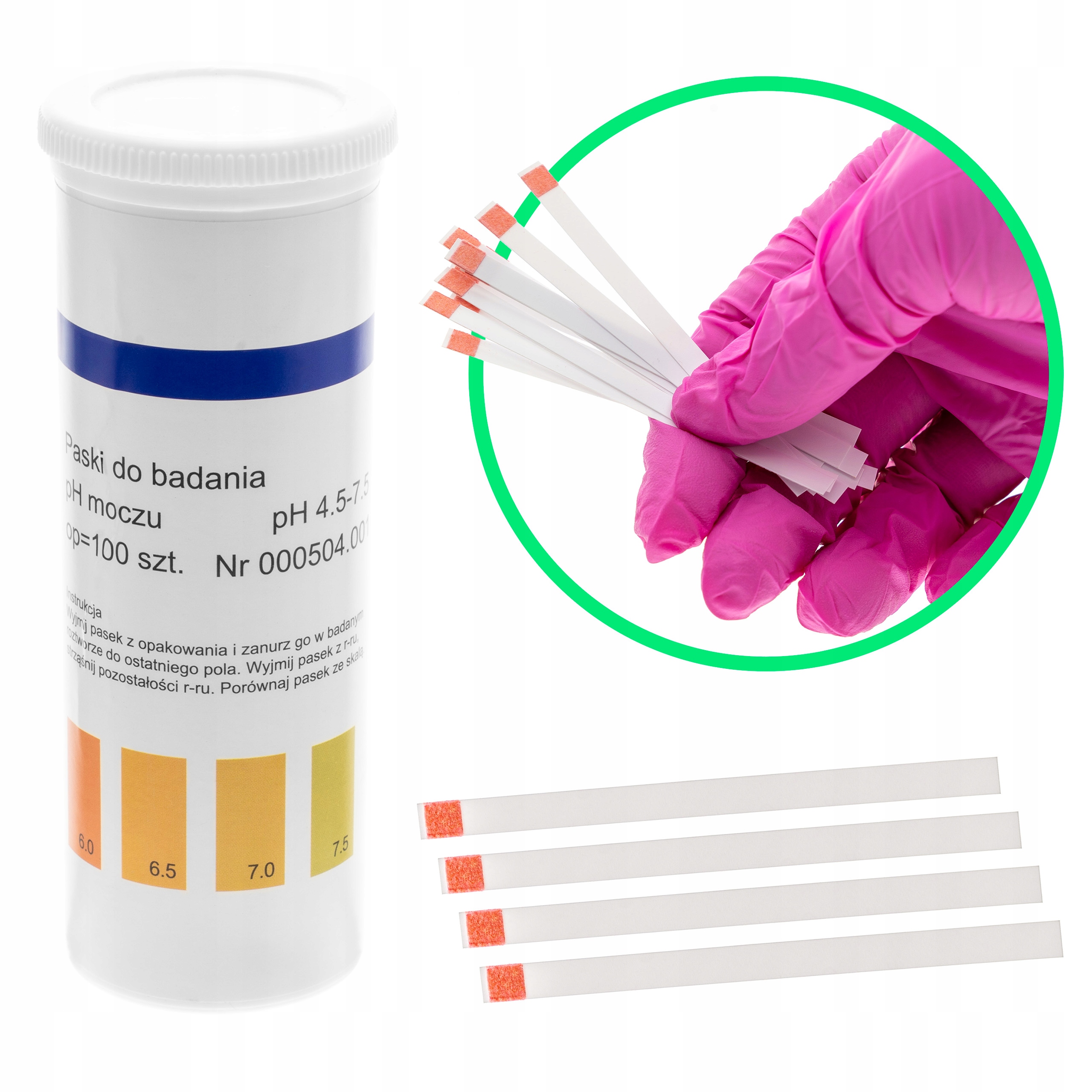Paski papierki lakmusowe do pomiaru pH moczu zakres 4,5-7,5 tuba 100 szt