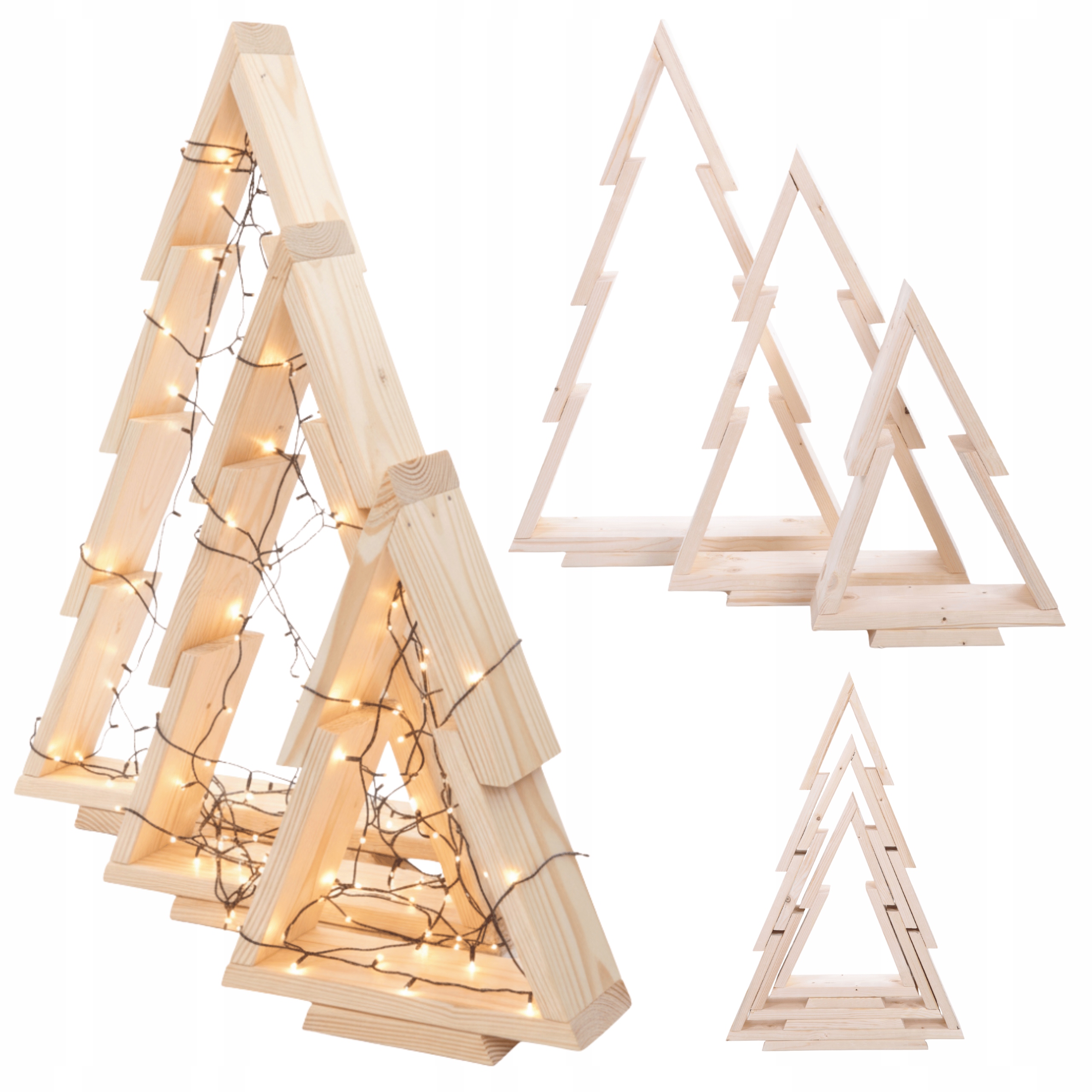 Sada 3 vianočných stromčekov Drevená Súprava 43-75 cm Zmontovaná Eko Impregnácia