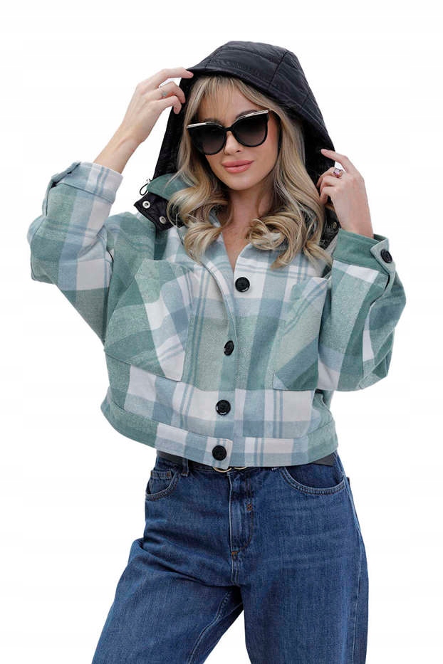Krátká Kostkovaná Bunda AG3-1839 Zelená L (40)