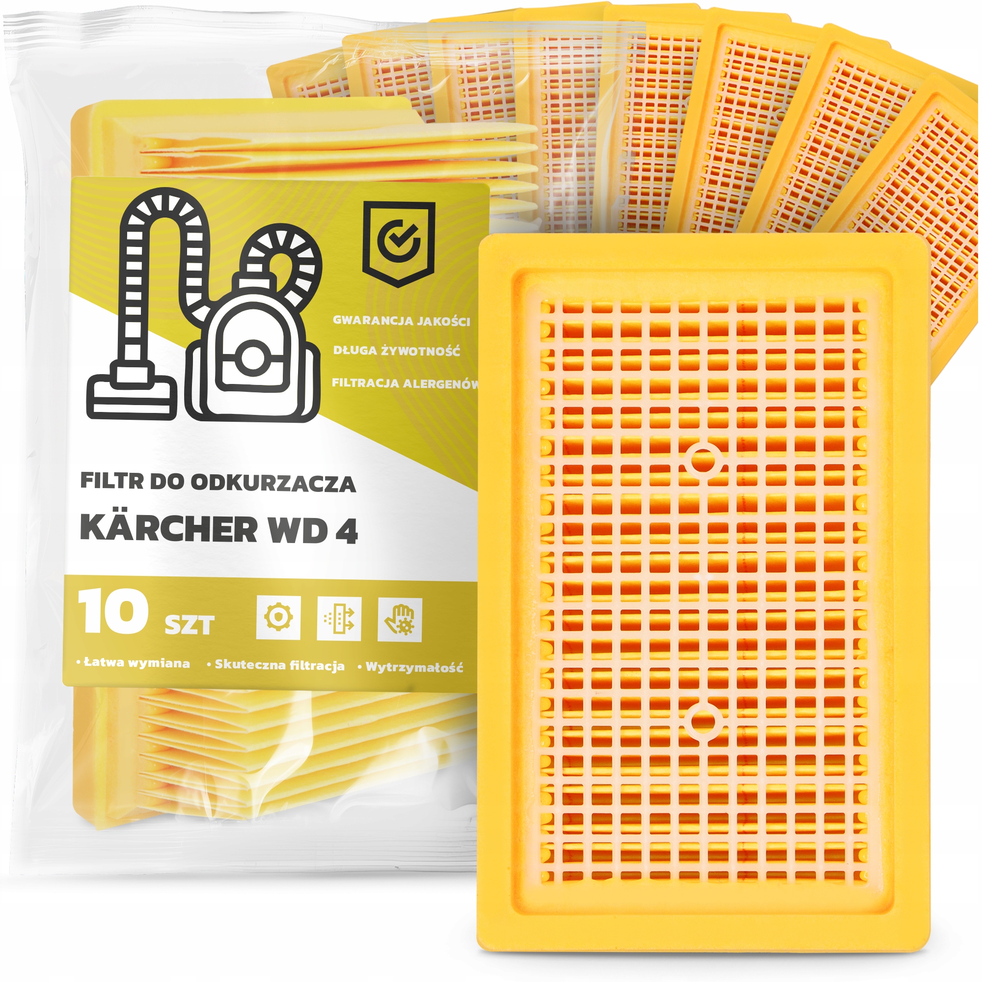 10 x Filtr Pro Vysavač Kärcher Wd 4 Vzduchový sací výkonný Filtr Em-w