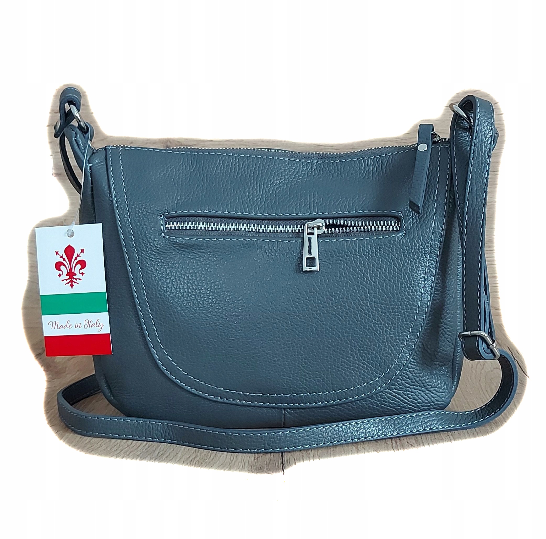 Velká italská kožená kabelka přes rameno Vera Pelle A5 prostorná šedá