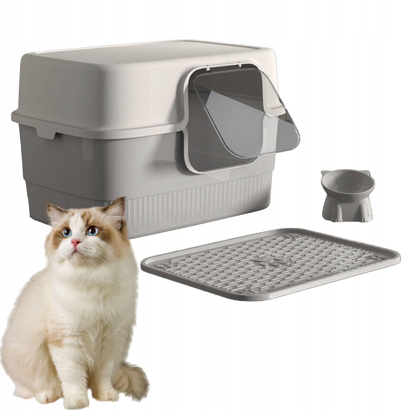 Levně Velká Toaleta Pro Kočky Uzavřená A Uzavřená S Miskou Pro Kočky S Lopatkou Na Stelivo