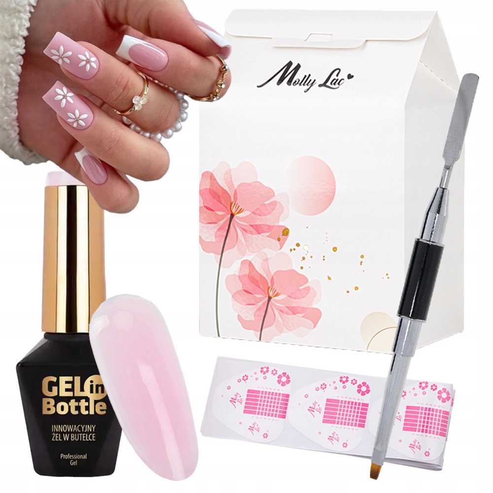 Żel Do Paznokci W Butelce 10g + Pędzelek + 100x Szablony Formy + Pudełko