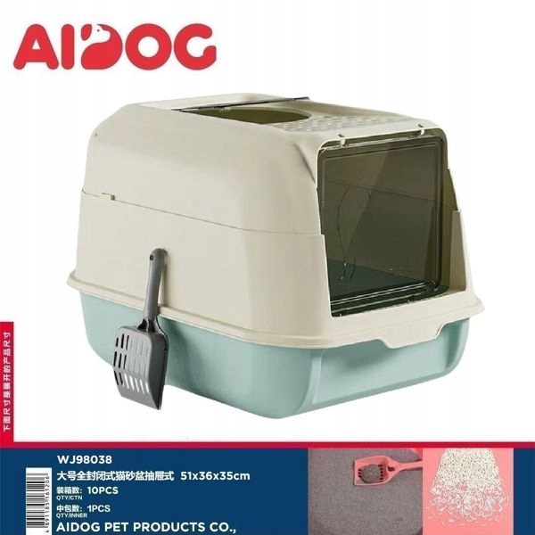 Levně Velká uzavřená toaleta pro kočky s zásuvkou modrá