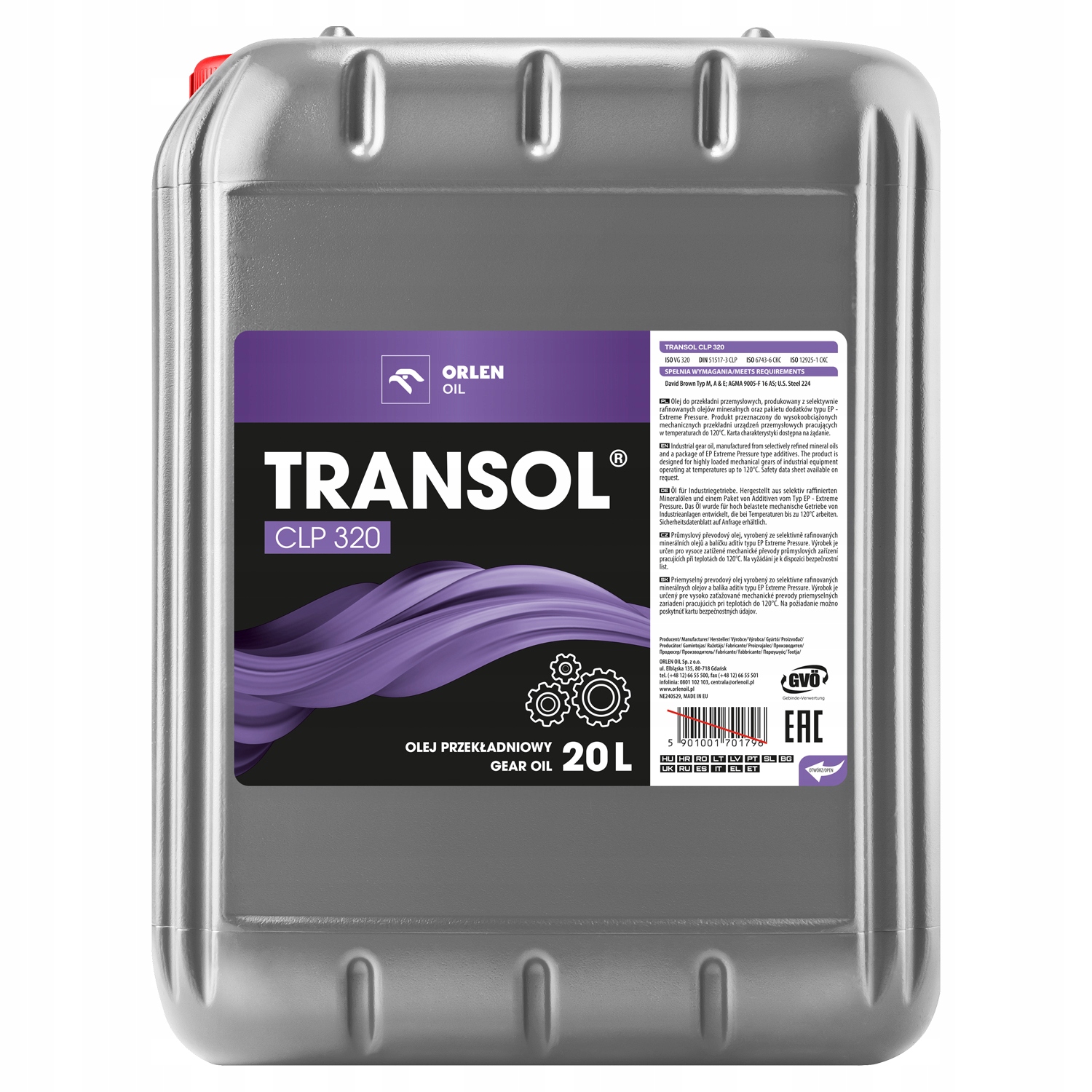 Olej do Przekładni Przemysłowych Dodatek Ep Orlen Oil Transol Clp 320 20L