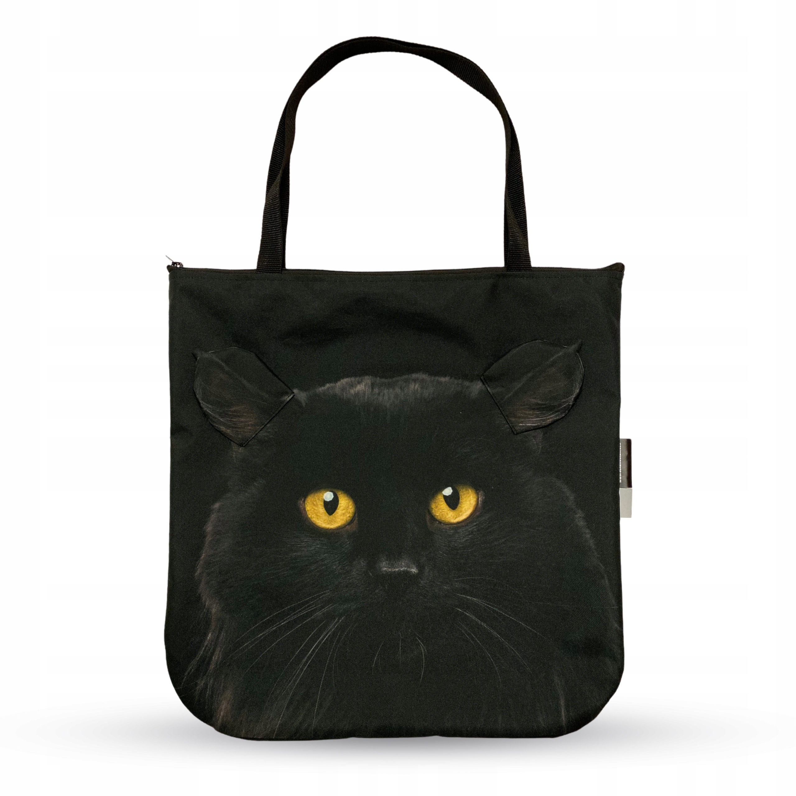 Taška 3D kabelka Kočka černá velká dárek prostorná přes rameno se zapínáním