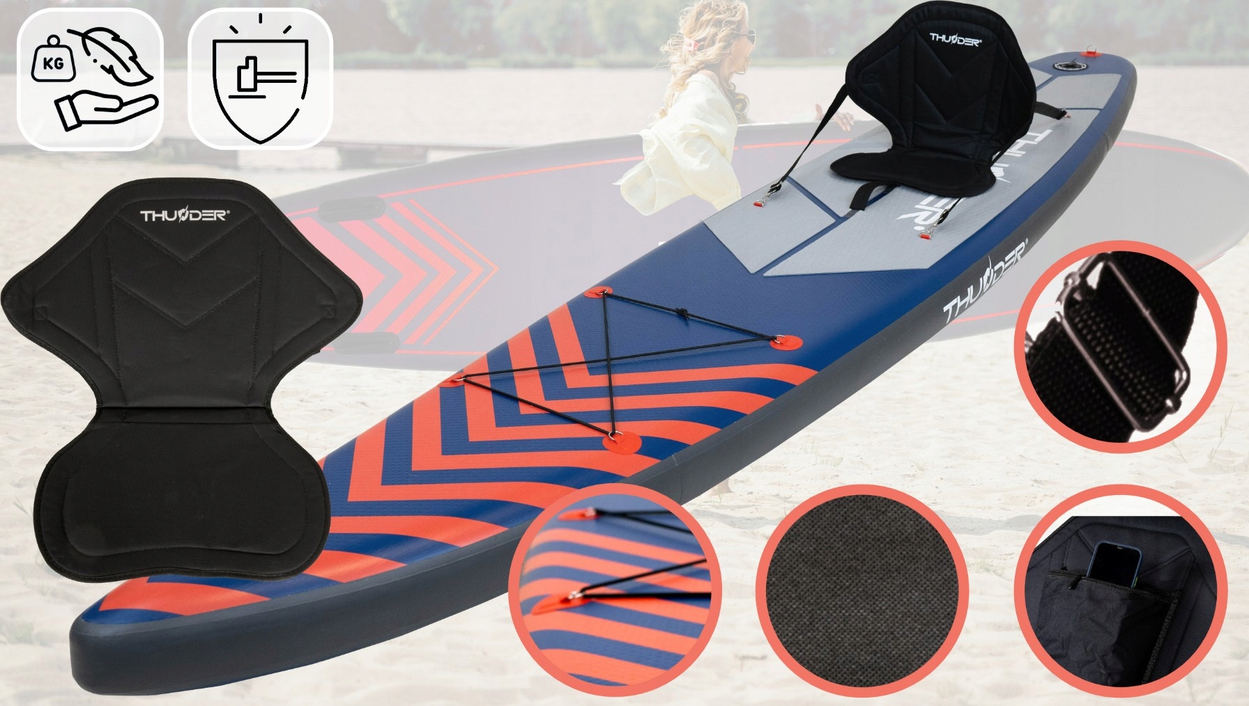 Deska SUP 365CM do pompowania paddle board siedzisko + akcesoria Thunder Kod producenta STEEL RED