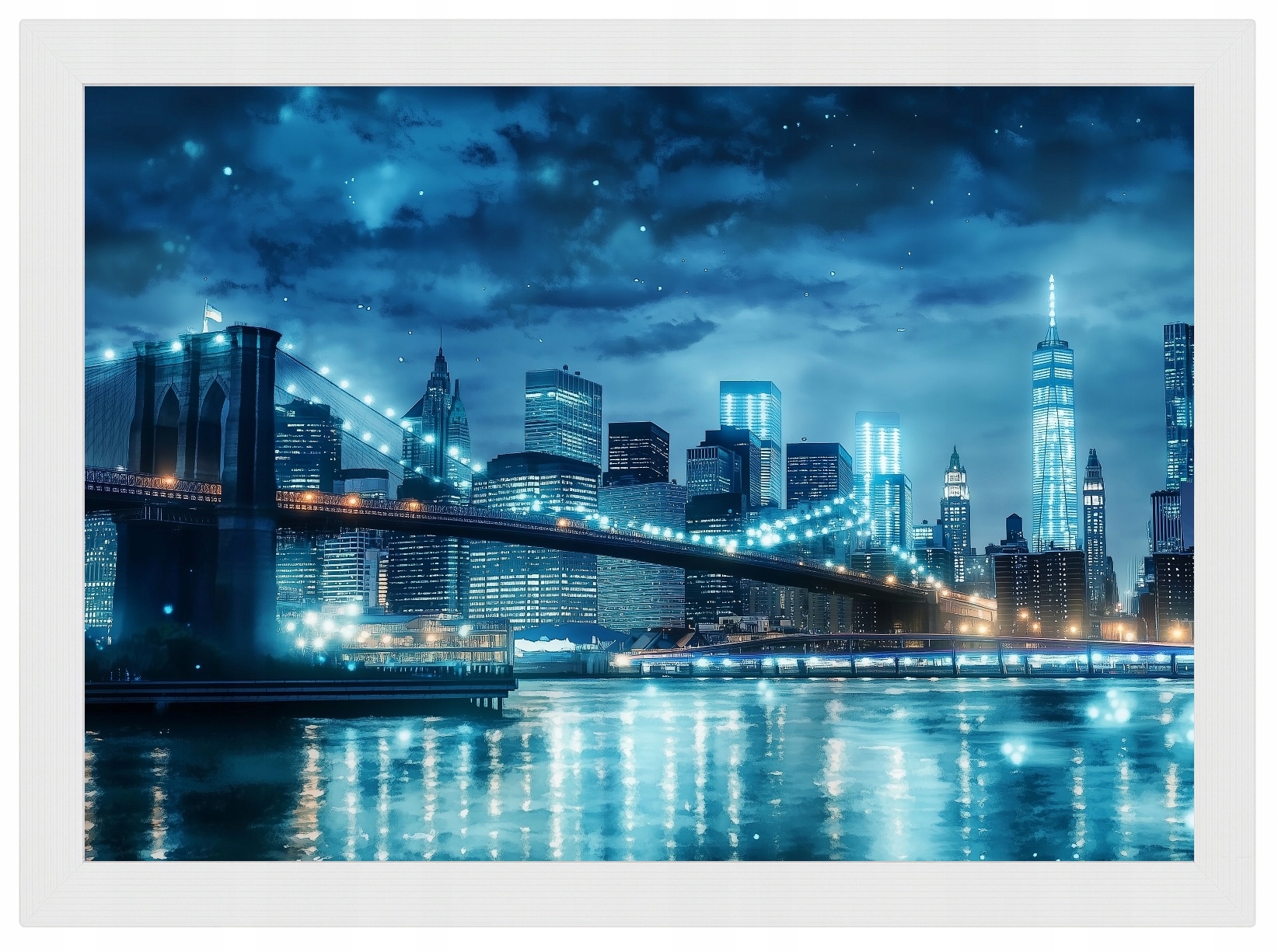 Plakát Rámeček Dřevo New York Brooklynský Most Noc Panorama 100x70
