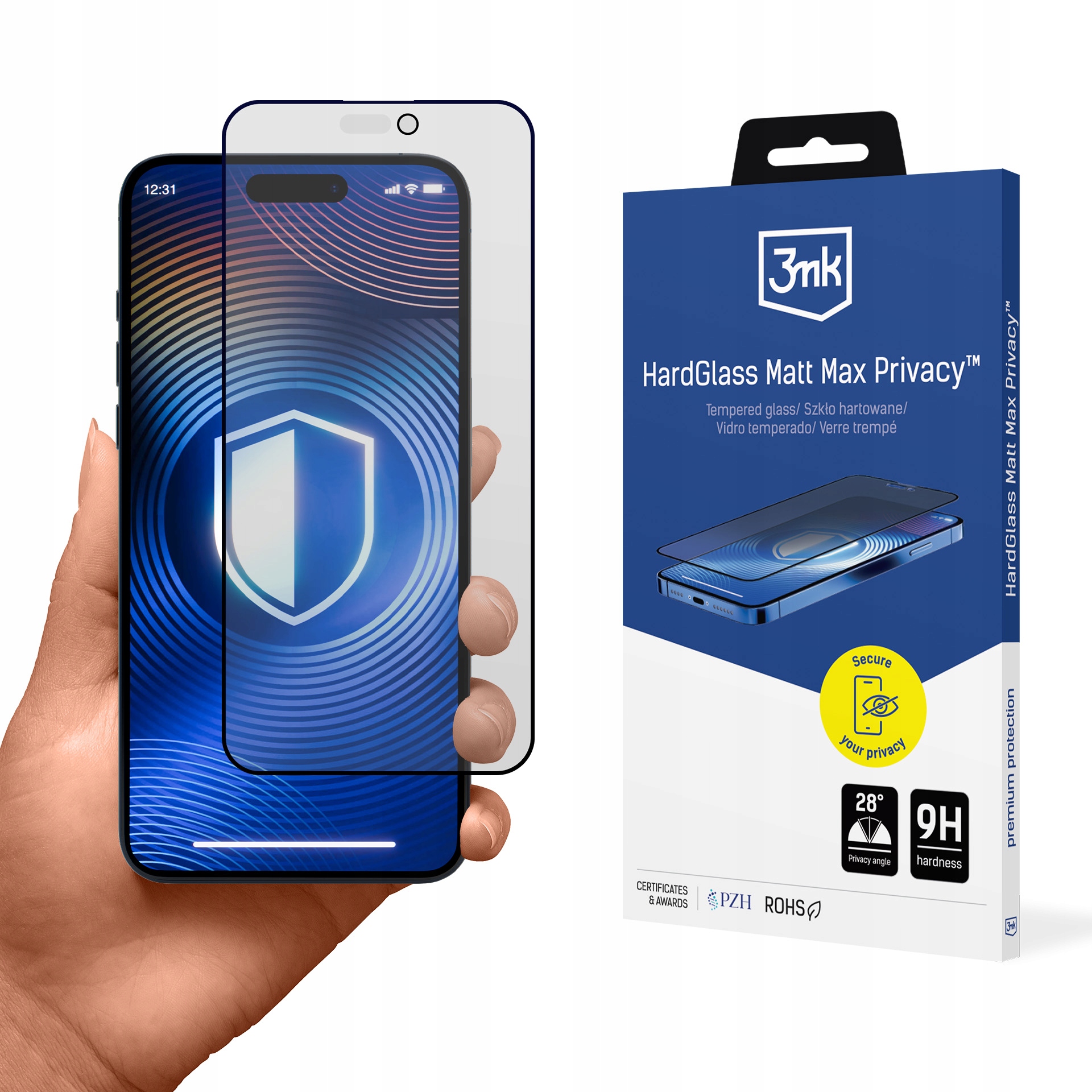 Matné sklo na displej iPhone 16 Pro Max – 3mk HardGlass Matt Max Privacy