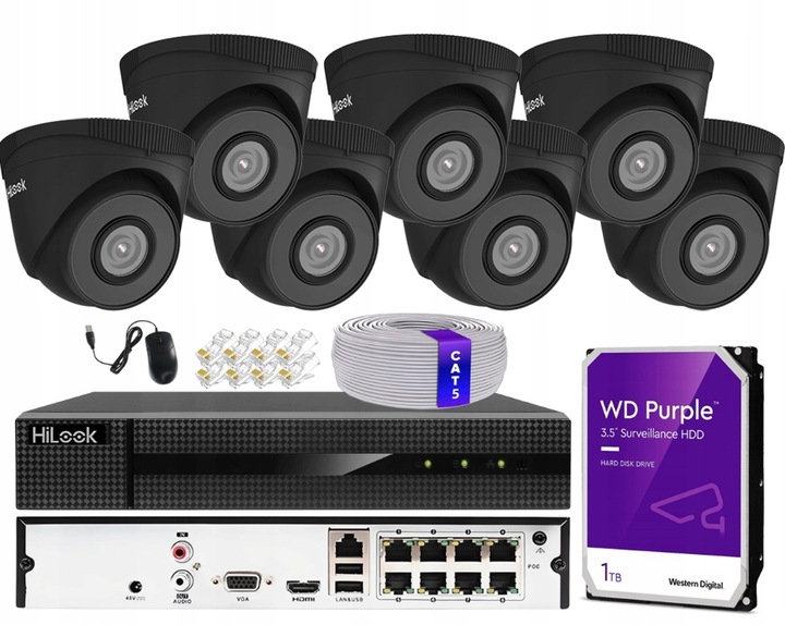 Ip monitorovací sada 7x IPCAM-T5 kamera černá 5Mpx rekordér HDD1TB