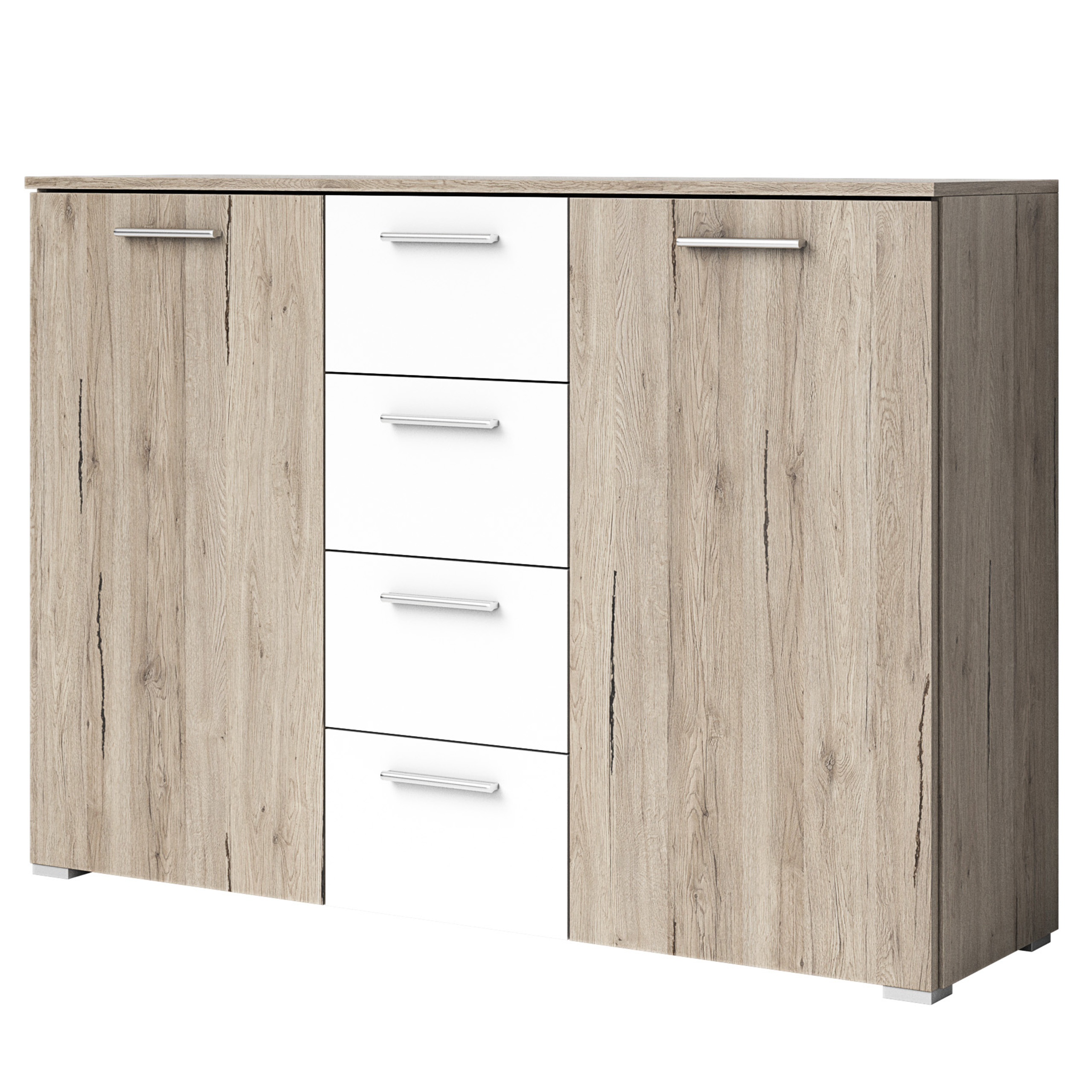 Komoda Bettina 132 cm do obývacího pokoje Ložnice 4 Zásuvky 2 Dvířka Borovice Světlá