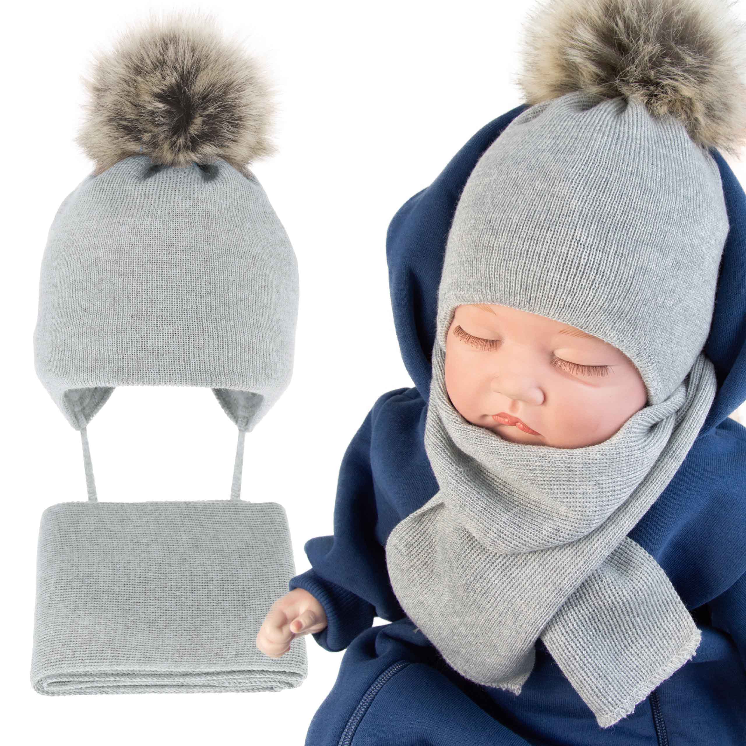 Zimowy Komplet Niemowlęcy ocieplana Czapka Szalik 100% wełna Merino 38-42