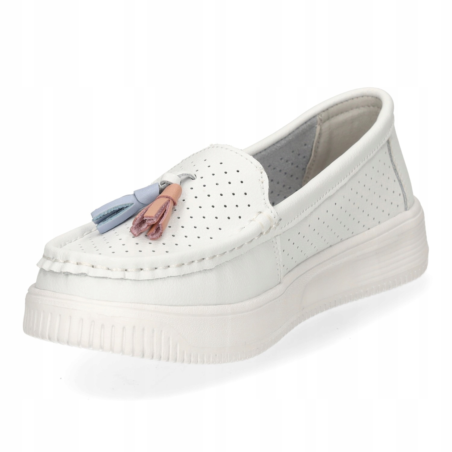 MOKASYNY DAMSKIE SERGIO LEONE SP015 BIAŁE PÓŁBUTY SKÓRA NATURALNA R 38 Rozmiar 38