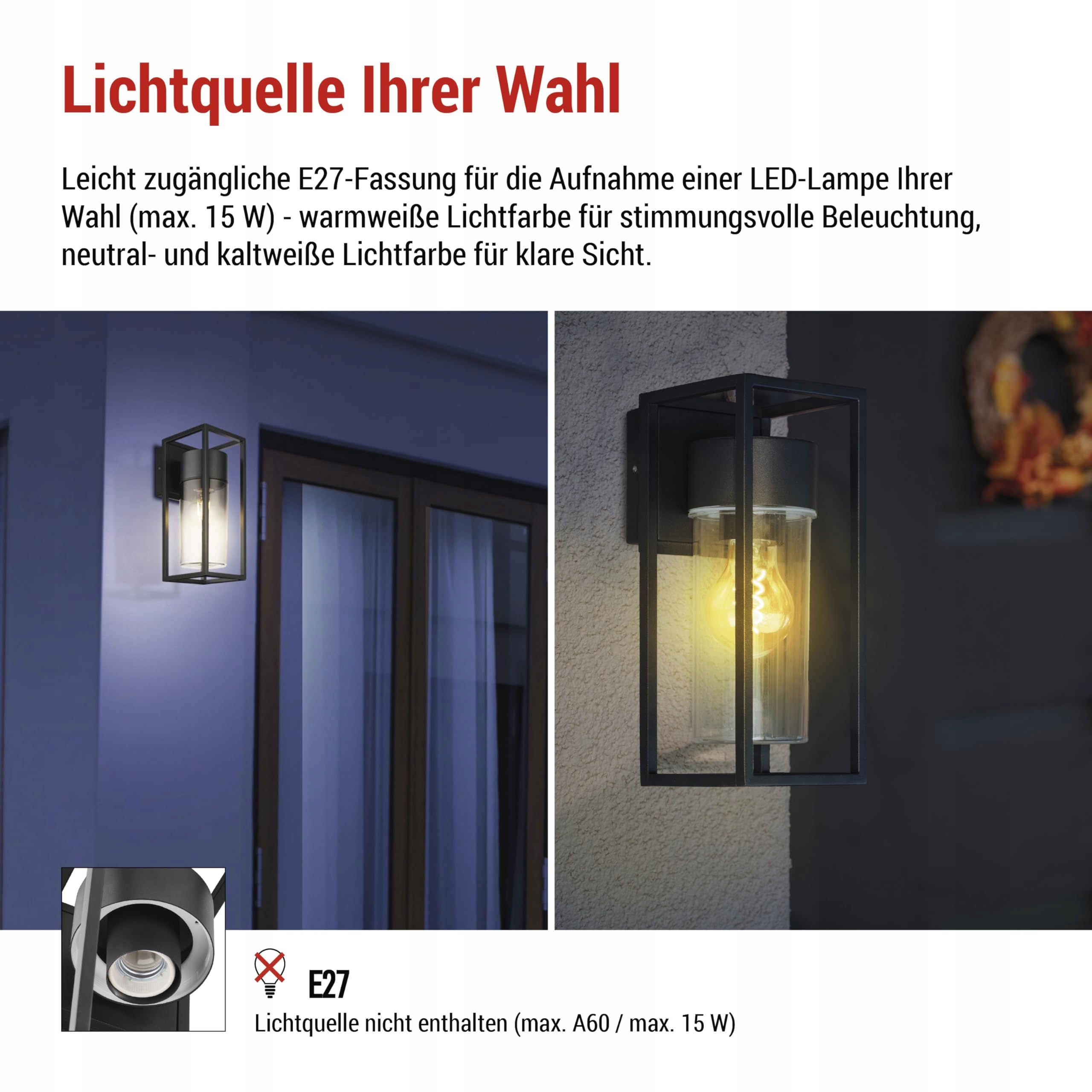 EMOS Zewnętrzna Lampa Ścienna TILLIA Do Ogrodu I Domu E27 Wodoodporna — miniatura 3