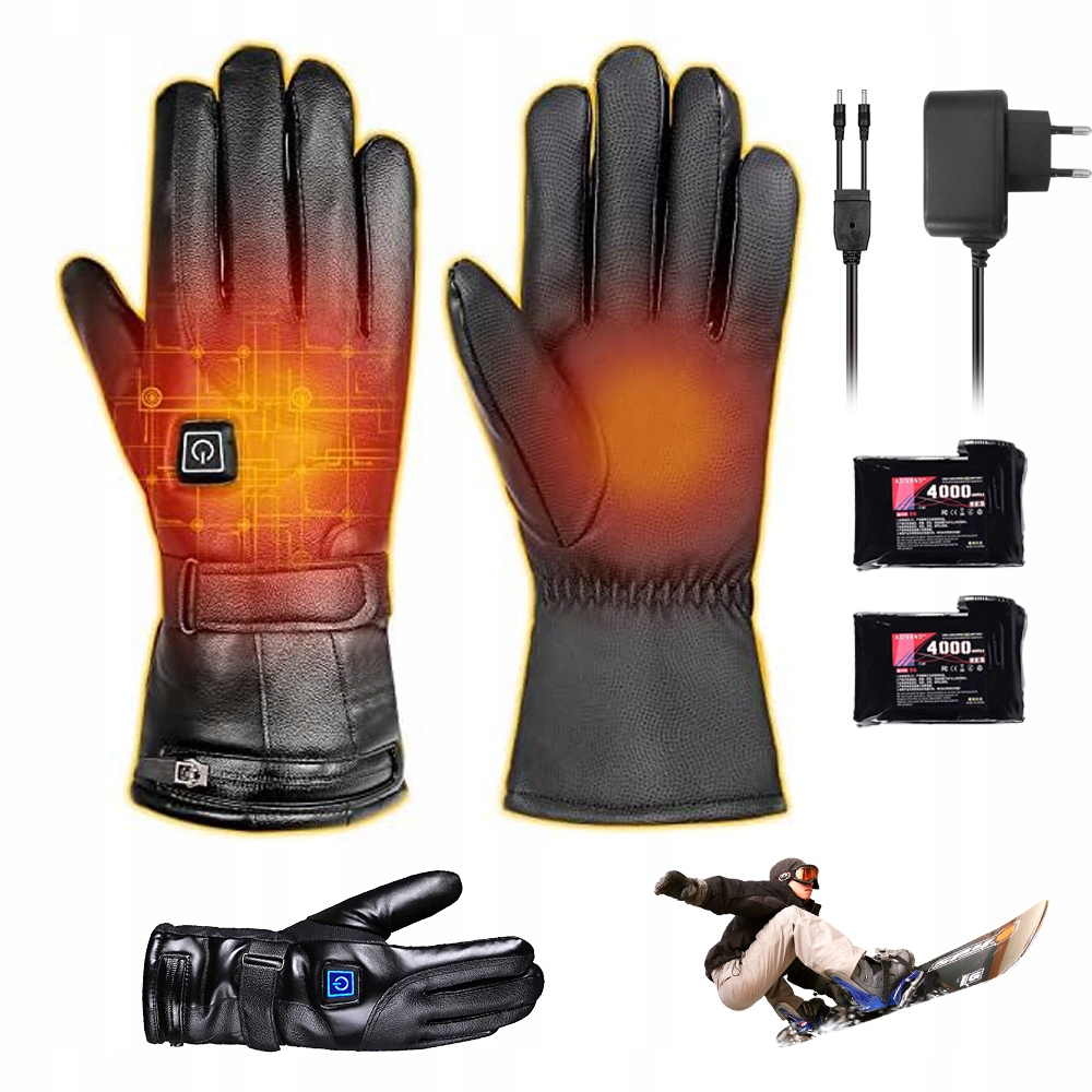 Podgrzewane Skórzane Rękawiczki Ekran Dotykowy 3 Poziomy Ciepło Zimą