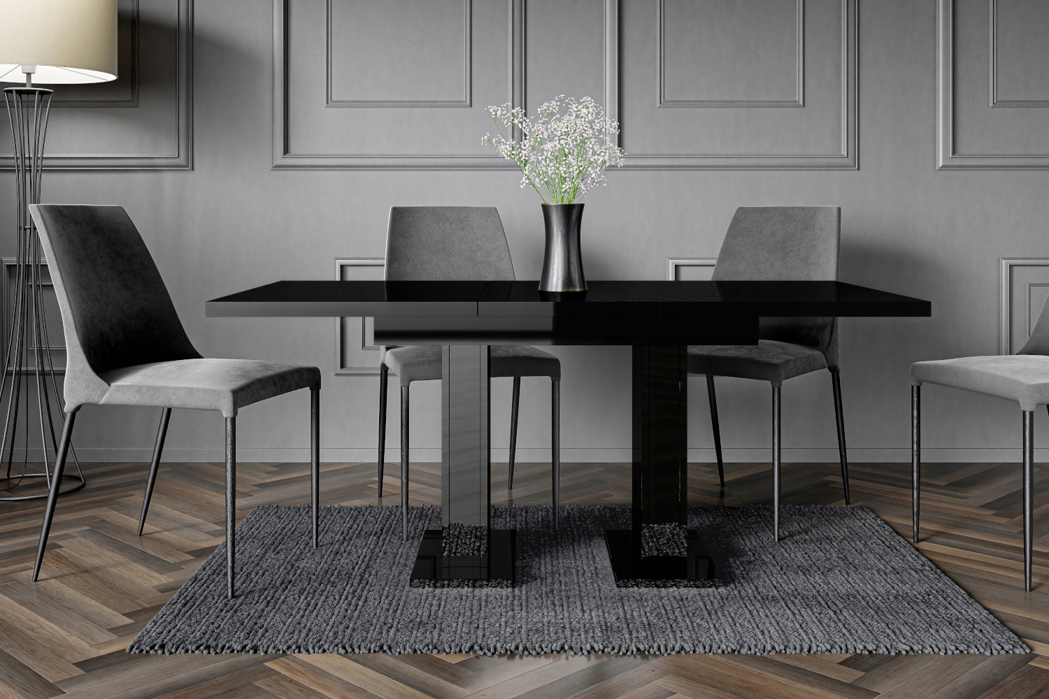 Stół rozkłądanu 120-160 cm czarny połysk do jadalni kuchni + GRATIS Głębokość mebla 80 cm