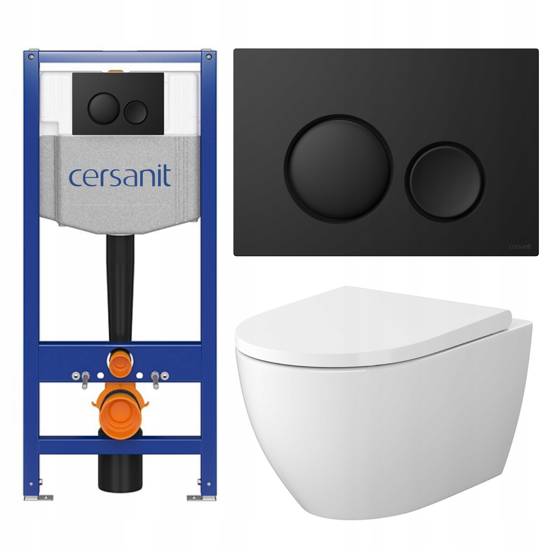 4v1 Podomítkový set Cersanit Zen Pro Oval Wc mísa tlačítko černá matná