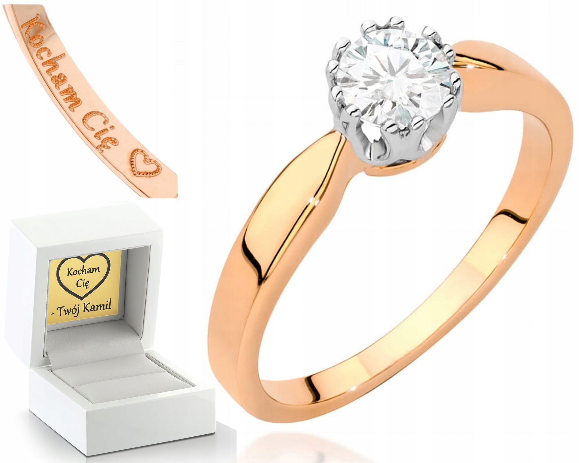Růžové Zlato Prstýnek S Diamantem 585 Gravírování Bonus